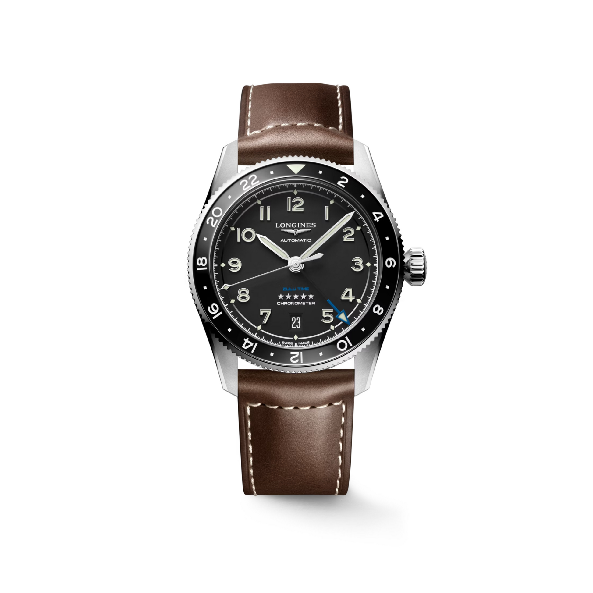 Relógio Longines SPIRIT ZULU TIME L3.802.4.53.2 - Automático 39mm - Unissex