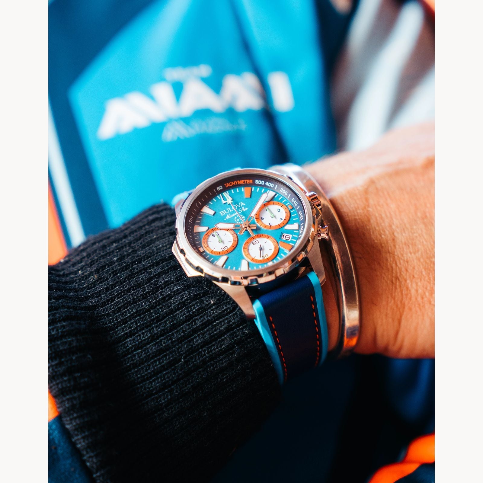 Relógio Bulova E1 Team Miami Marine Star 96B460 43mm