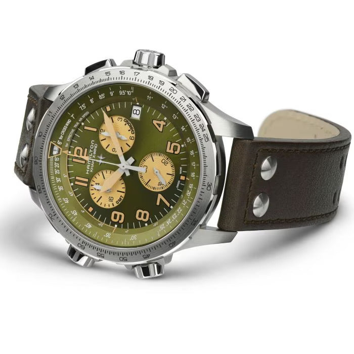 Relógio Hamilton Khaki Aviation X-WIND GMT CHRONO - H77932560 - Quartzo 46mm