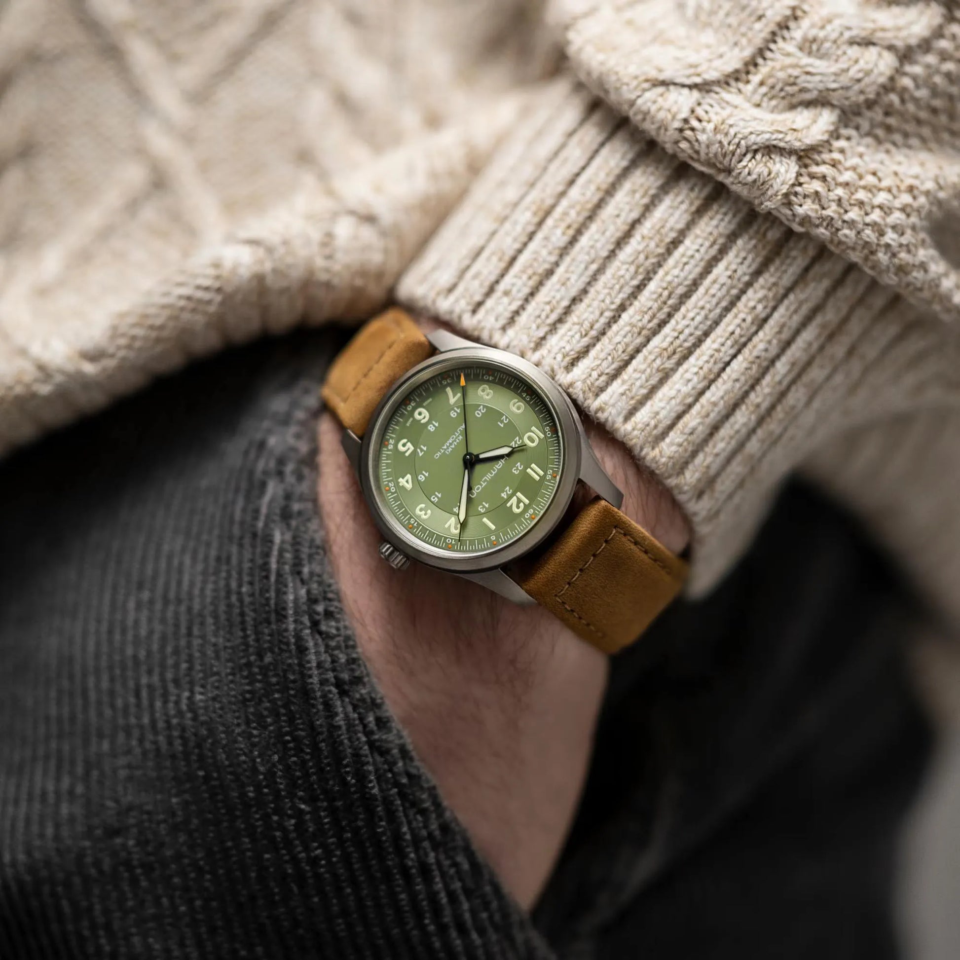 Relógio Hamilton Khaki Field Automatic Green Dial Unisex Watch H70205860